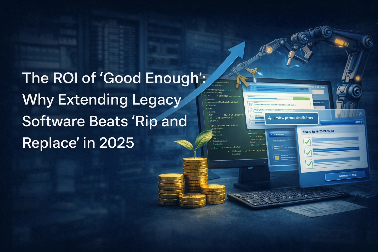 Image showing how Extending Legacy Software can outperform Rip and Replace Philosophy and provide better ROI